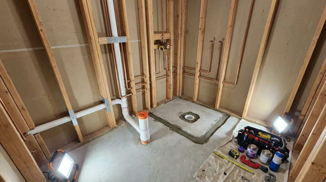 Bathroom rough-in plumbing during remodel by Johns Plumbing LLC in Lebanon Junction