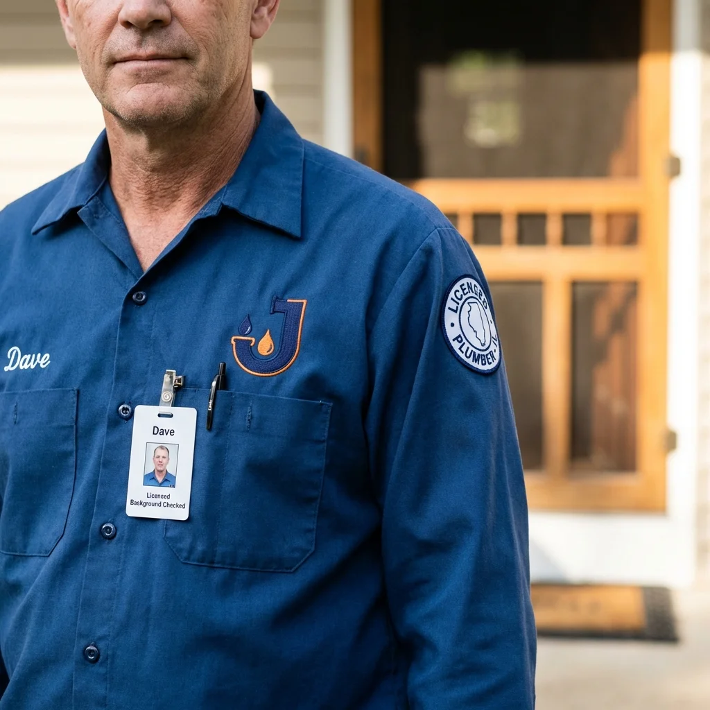Licensed plumber showing ID badge in Lebanon Junction, KY