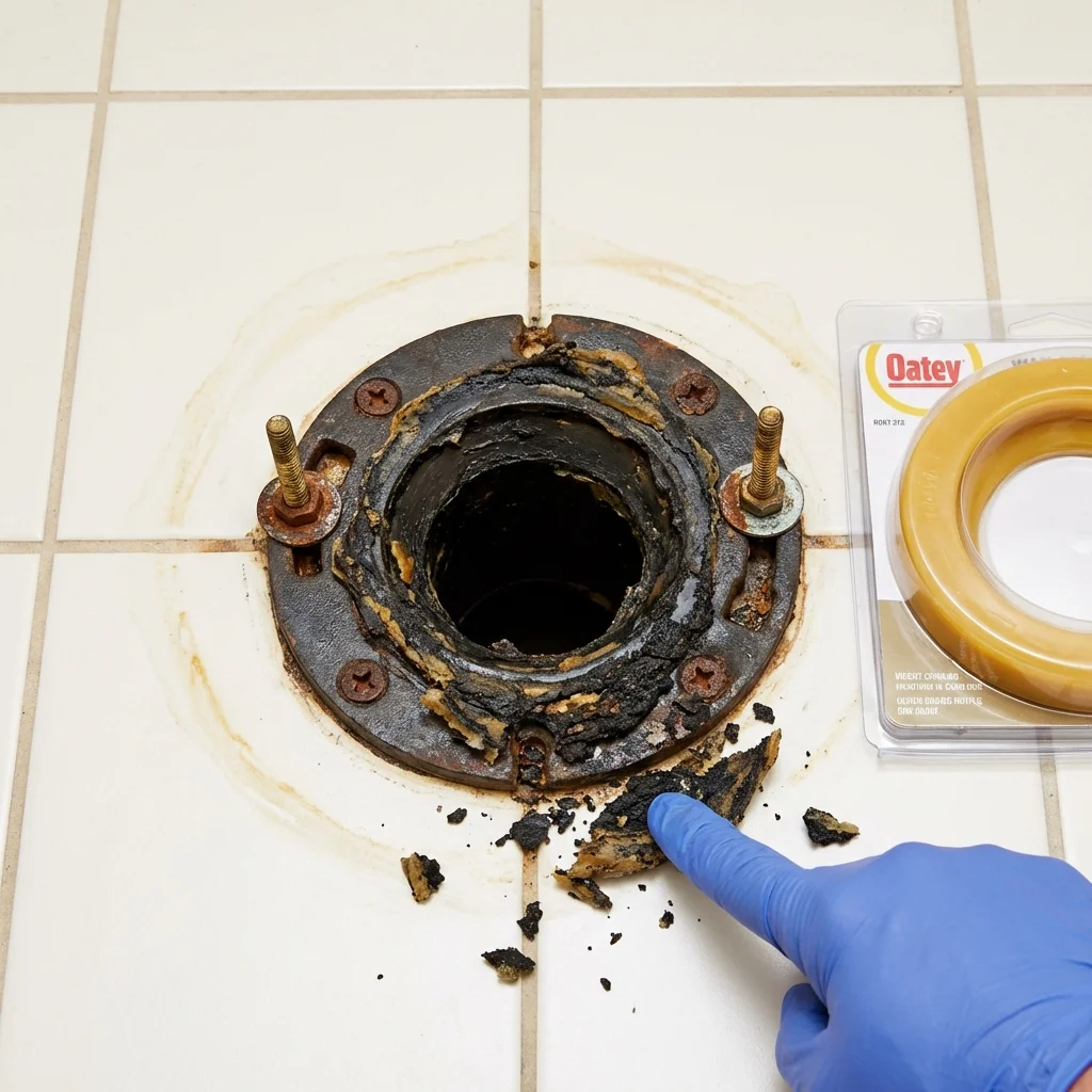 Failed wax ring showing water seepage at the base of a toilet in a Lebanon Junction, KY home